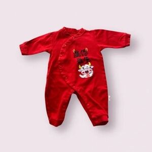 Baby Red Lunar New Year Cow Onesie